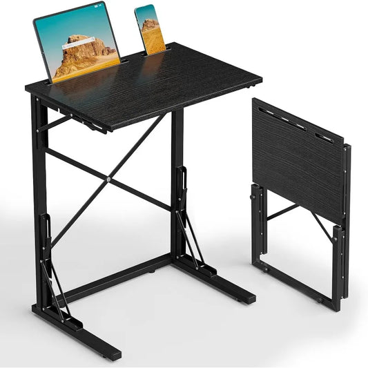 21''Wx28''H Folding TV Tray, Small Foldable C-Shaped End Table for Eating